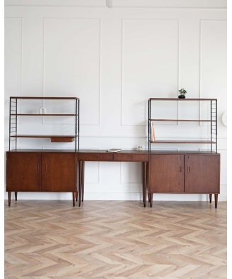 Mid-Century style 3-piece teak bookcase system with writing desk, Sweden, 1950s/60s