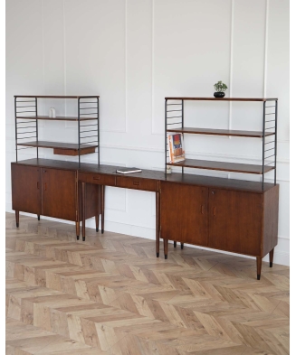 Mid-Century style 3-piece teak bookcase system with writing desk, Sweden, 1950s/60s