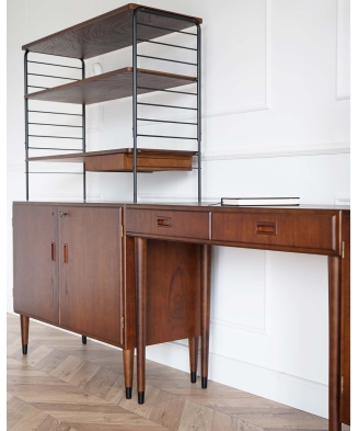 Mid-Century style 3-piece teak bookcase system with writing desk, Sweden, 1950s/60s
