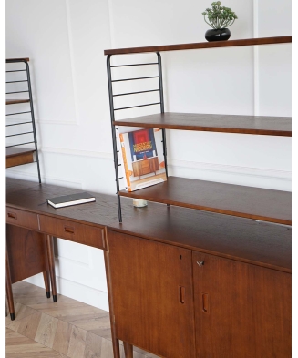 Mid-Century style 3-piece teak bookcase system with writing desk, Sweden, 1950s/60s