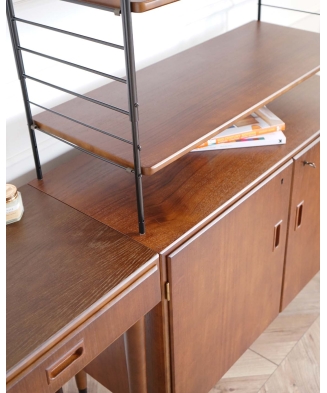 Mid-Century style 3-piece teak bookcase system with writing desk, Sweden, 1950s/60s