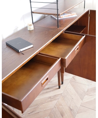 Mid-Century style 3-piece teak bookcase system with writing desk, Sweden, 1950s/60s