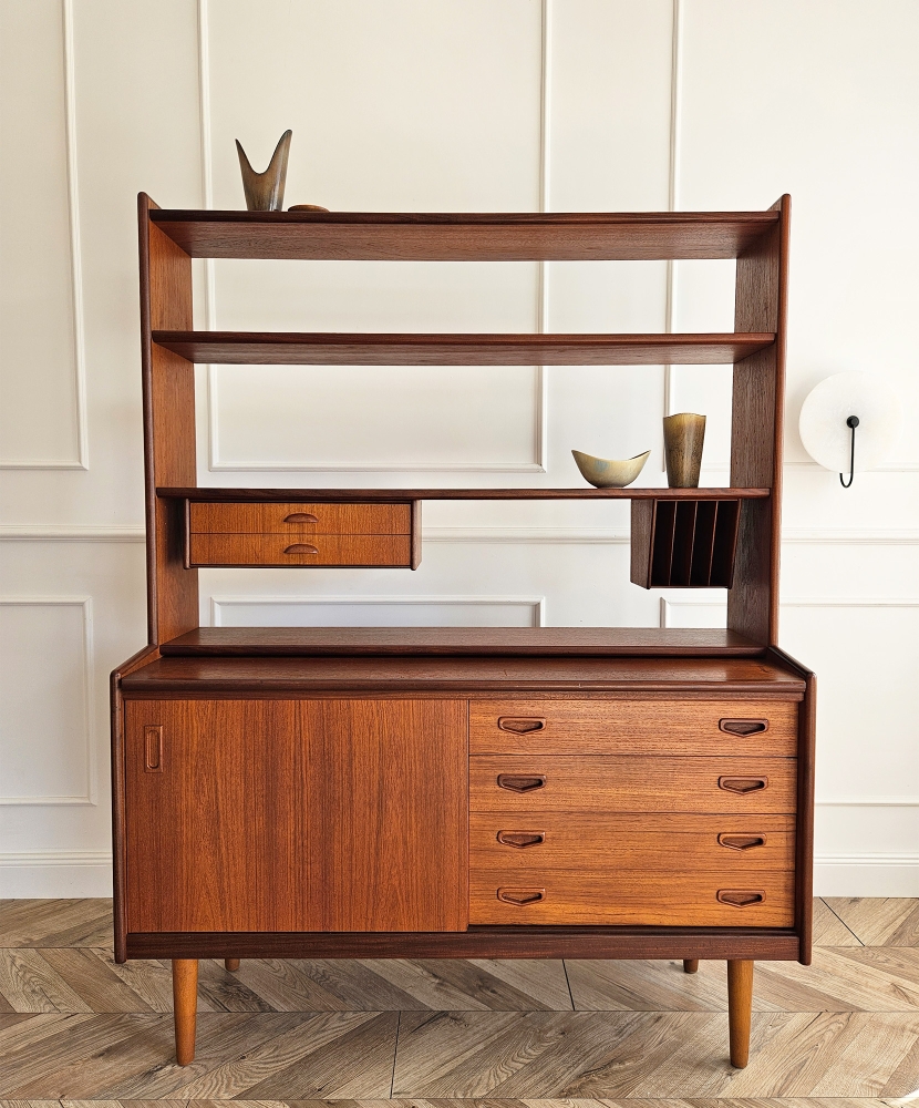 Mid-Century Teak Bookcase with Pull-Out Writing Desk, 1960s