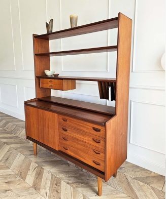 Mid-Century Teak Bookcase with Pull-Out Writing Desk, 1960s