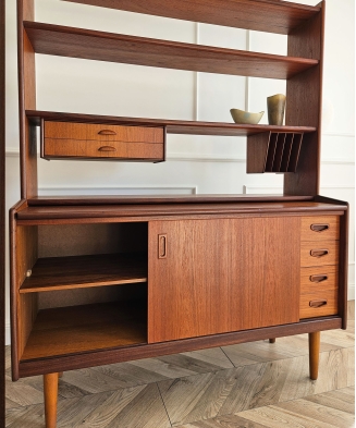 Mid-Century Teak Bookcase with Pull-Out Writing Desk, 1960s