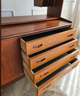 Mid-Century Teak Bookcase with Pull-Out Writing Desk, 1960s