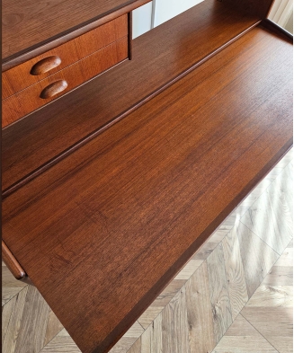 Mid-Century Teak Bookcase with Pull-Out Writing Desk, 1960s
