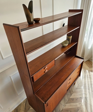 Mid-Century Teak Bookcase with Pull-Out Writing Desk, 1960s