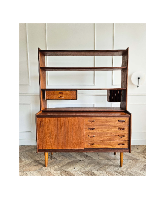 Mid-Century Teak Bookcase with Pull-Out Writing Desk, 1960s